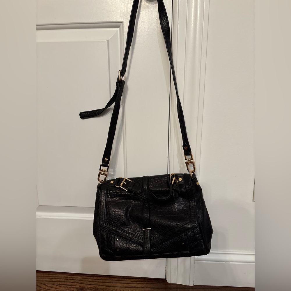 Tory Burch Black Leather Handbag with Gold Details